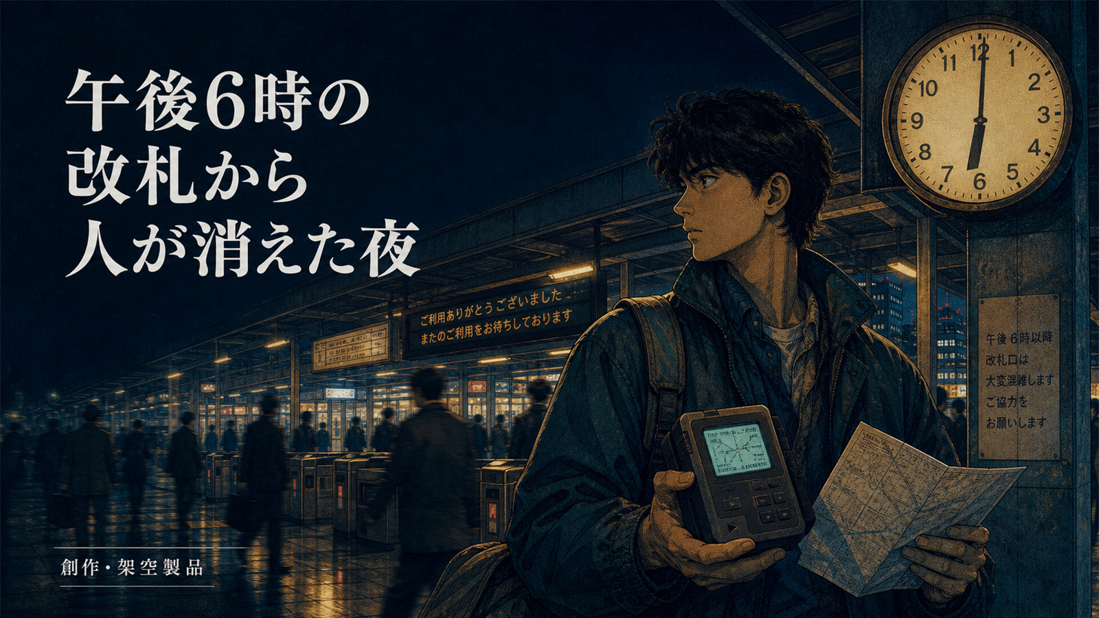 1987年の駅改札と架空端末ポケット掲示板